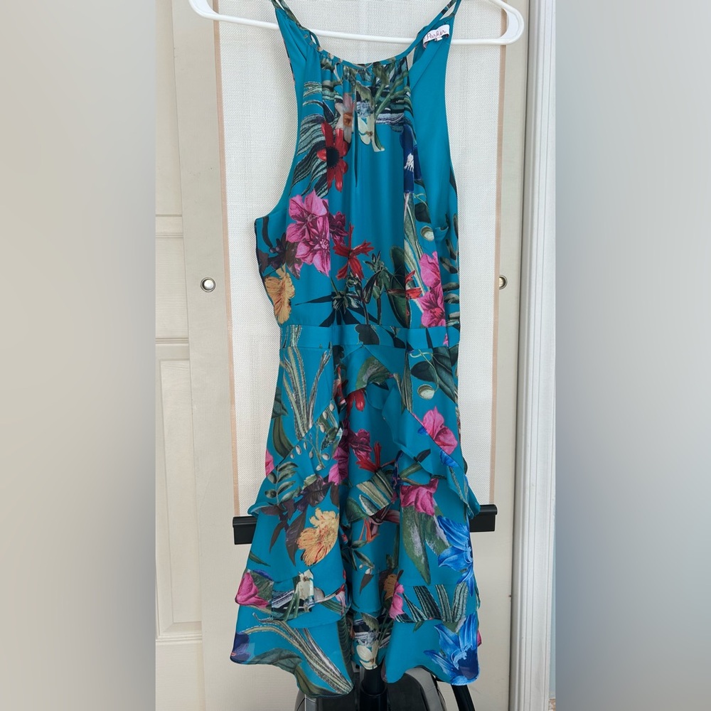 Parker Teal and Floral Strap Dress